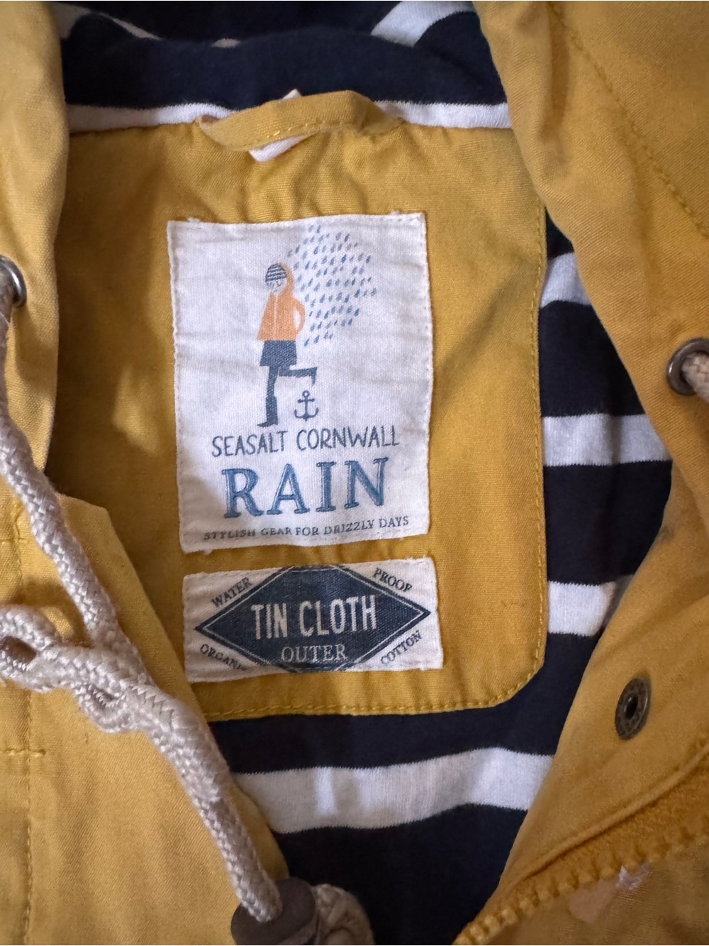 Sea salt Cornwall UK Brand Yellow Kids Raincoat Hooded Jacket - Picture 2 of 3